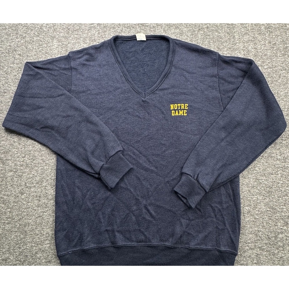 VTG '80s Champion Blue Notre Dame FMen's V Neck Sweater Sz‎ M USA Preppy Ivy